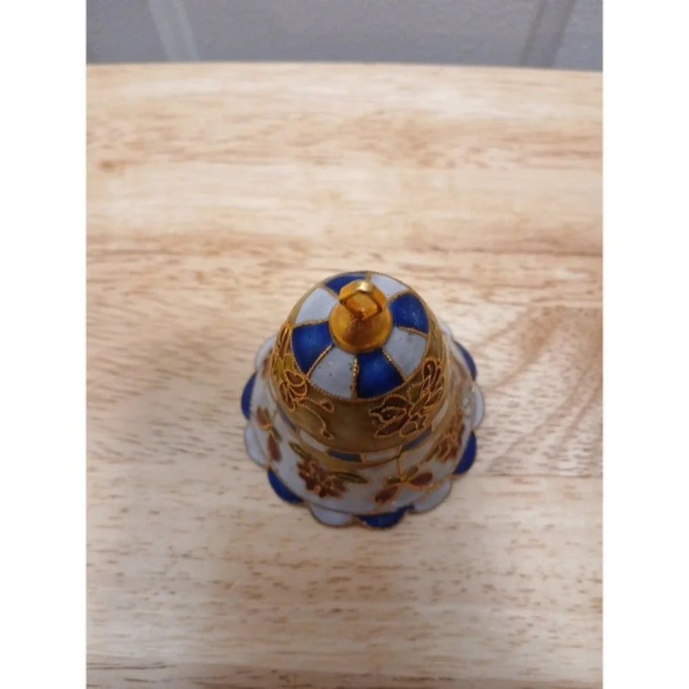Vintage Cloisonné Bell Christmas Ornament Flowers Yellow Blue White Pink Enamel - Picture 2 of 7